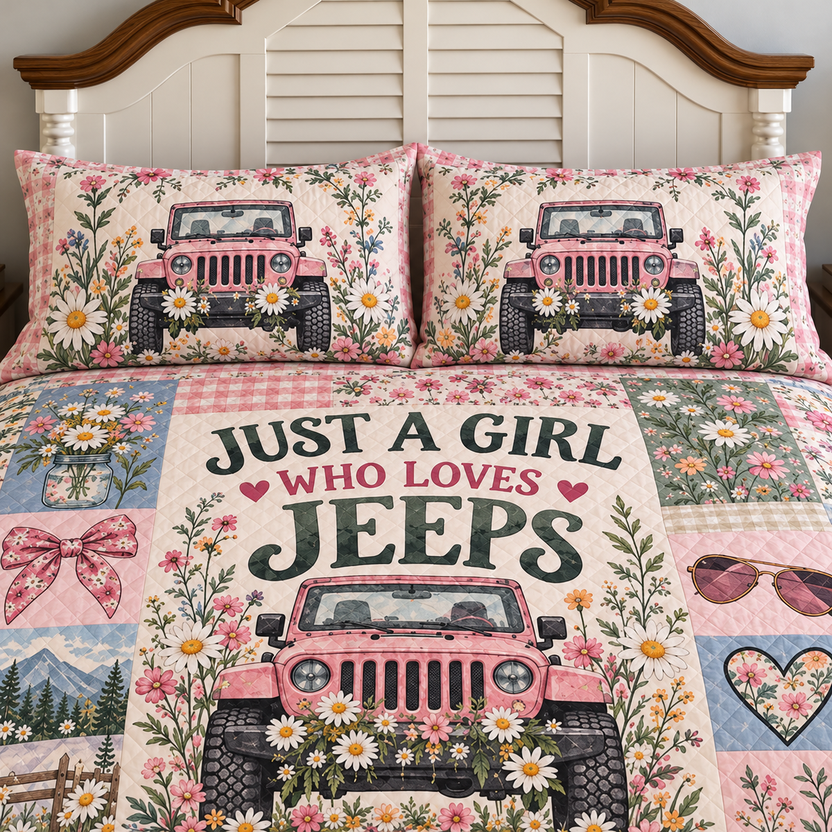 Jeep Girl Wildflower Personalized Quilt Bedding Set