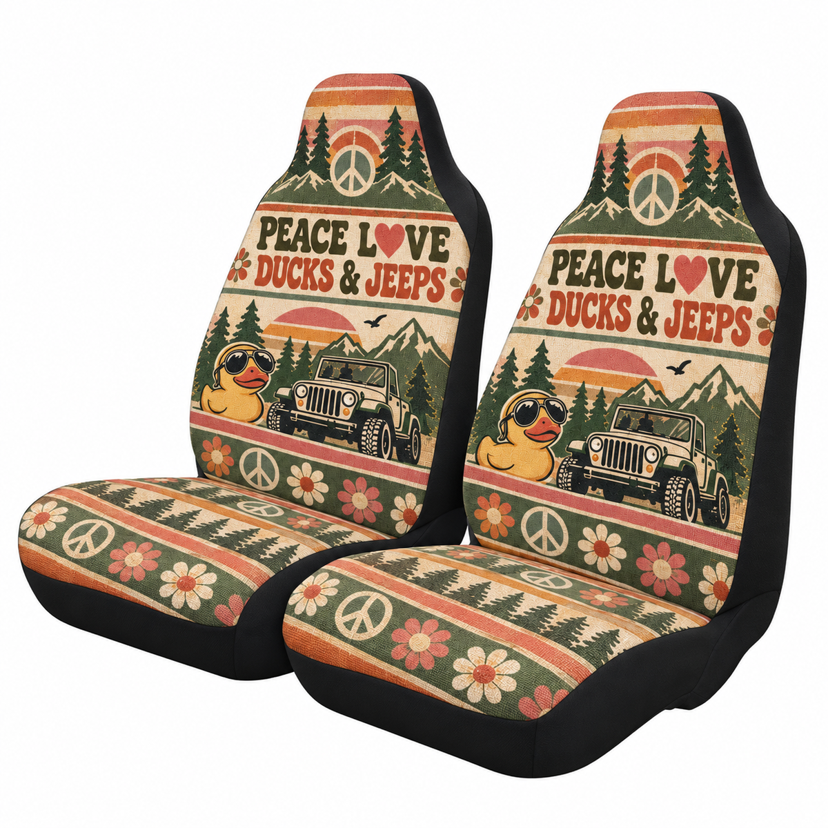 Peace Love Ducks & Jeeps Car Seat Cover