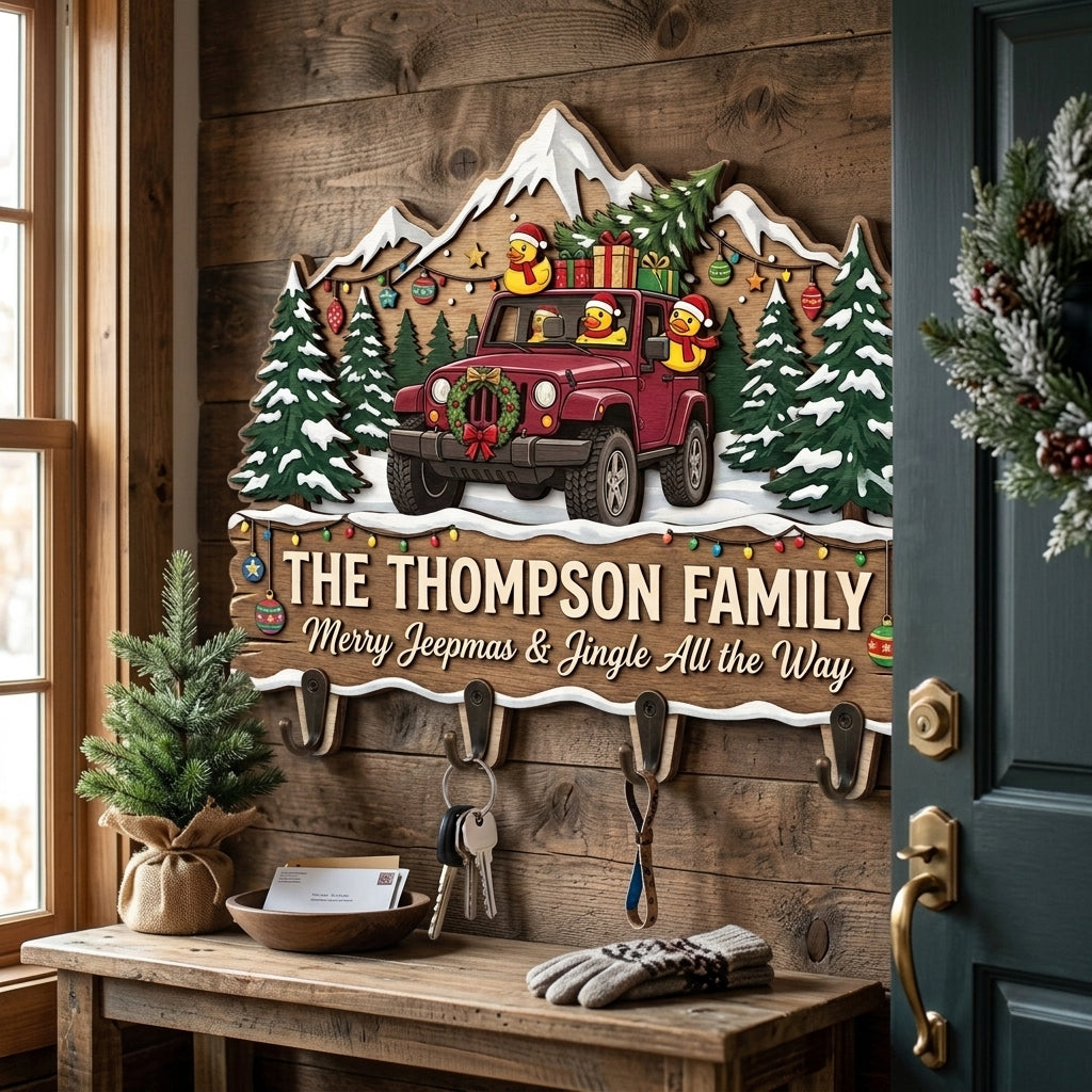 Merry Jeepmas & Jingle All the Way Wood Key Holder