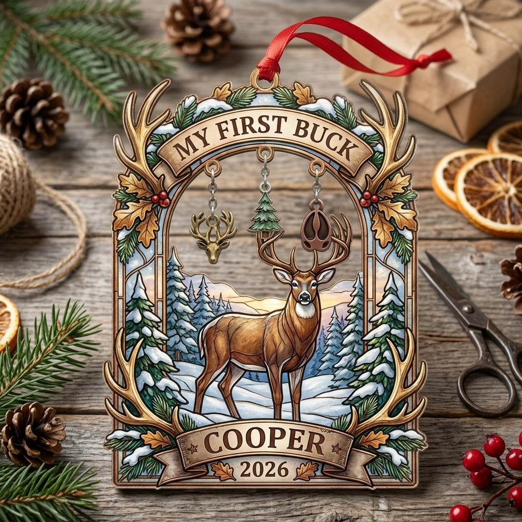 My First Buck Deer Hunting Personalized Christmas Ornament