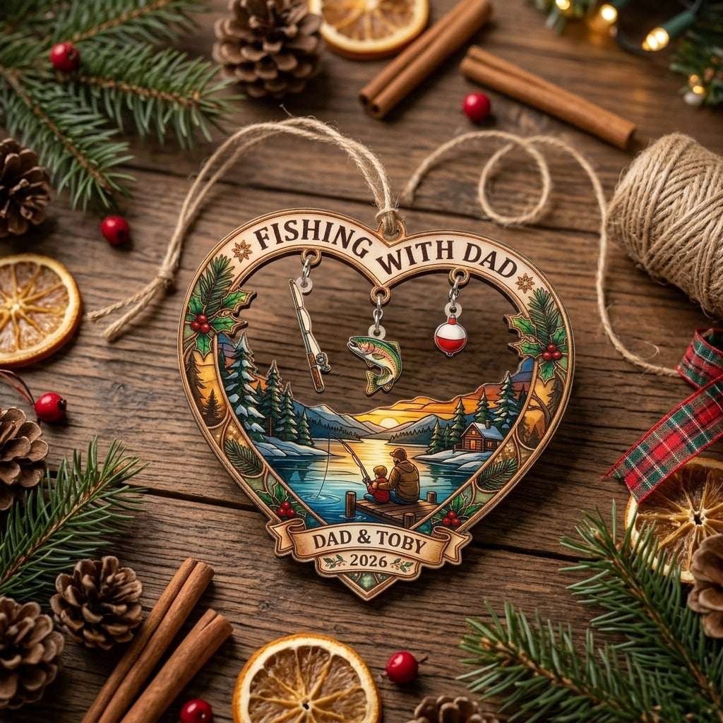 Fishing With Dad Family Fishing Personalized Christmas Ornament