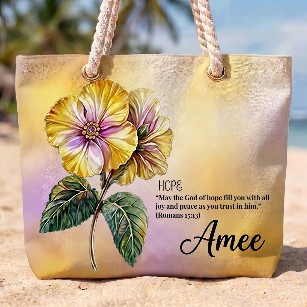 Birth Month Flower Bible Verse Personalized Beach Bag