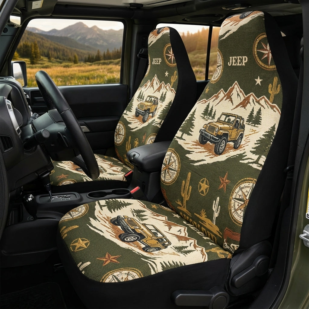 Vintage Mountain Jeep Car Seat Cover