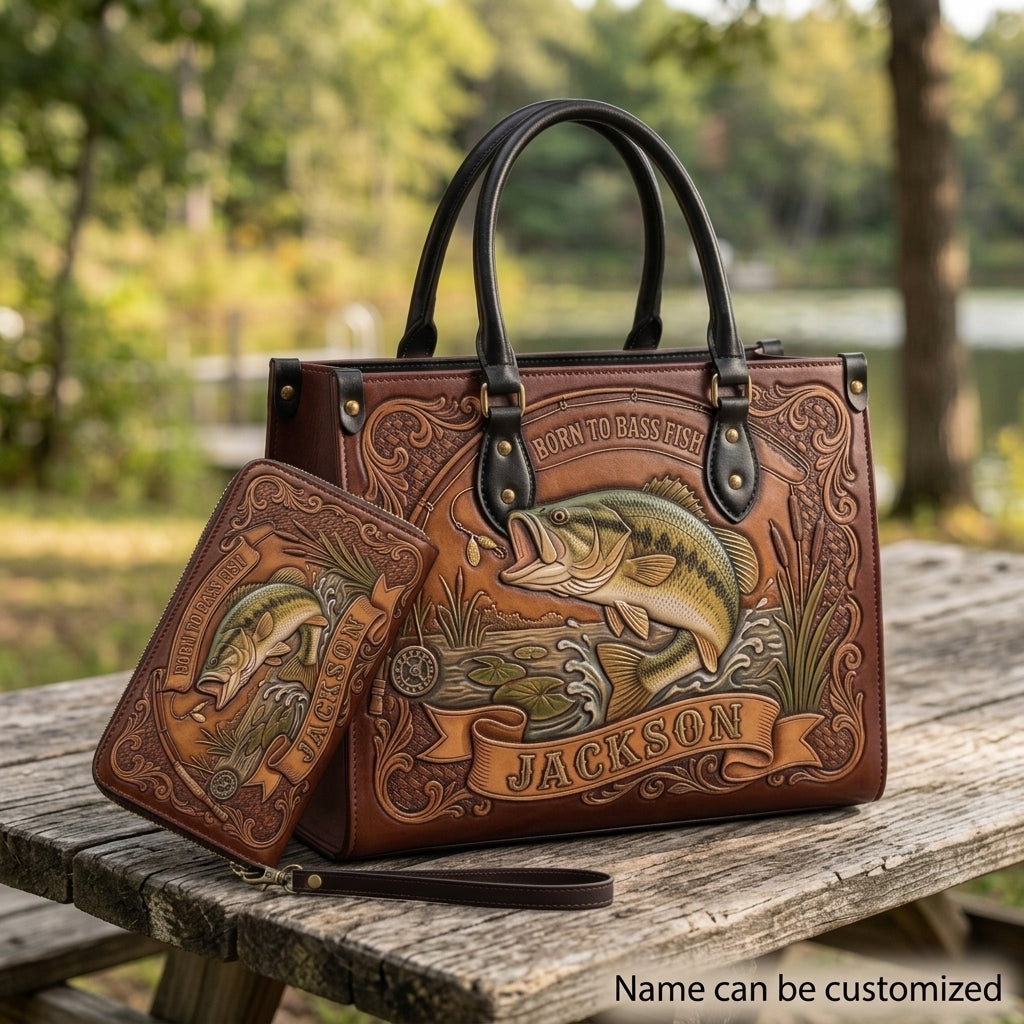 Born to Bass Fish Leather Bag + Free Wallet