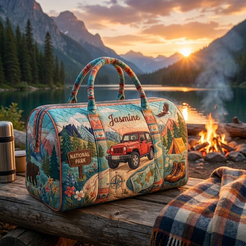 Jeepin' Under the Pines Personalized Quilted Pillow Bag
