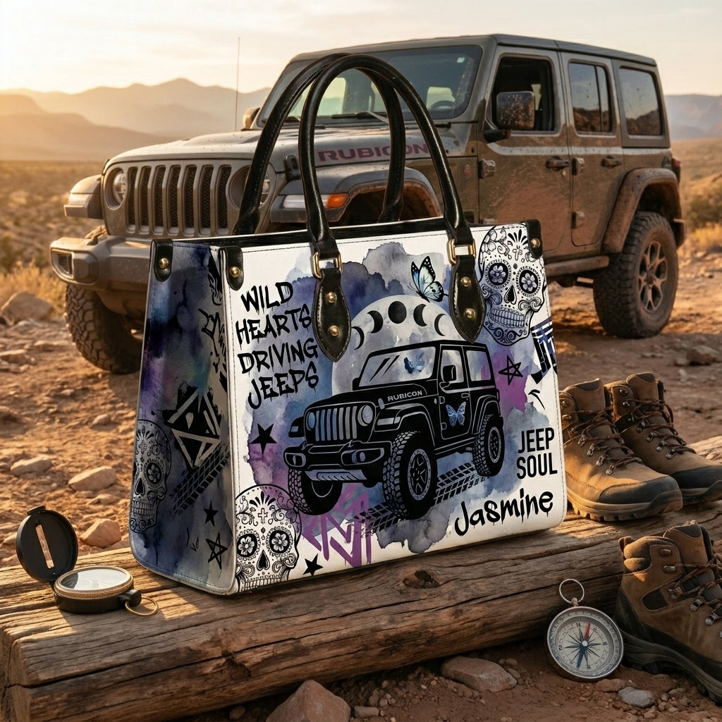 Wild Hearts Driving Jeep Personalized Leather Bag + Free Wallet