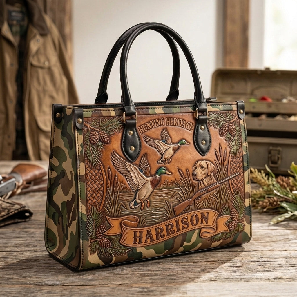 Hunting Heritage Duck & Hunting Dog Leather Bag + Free Wallet