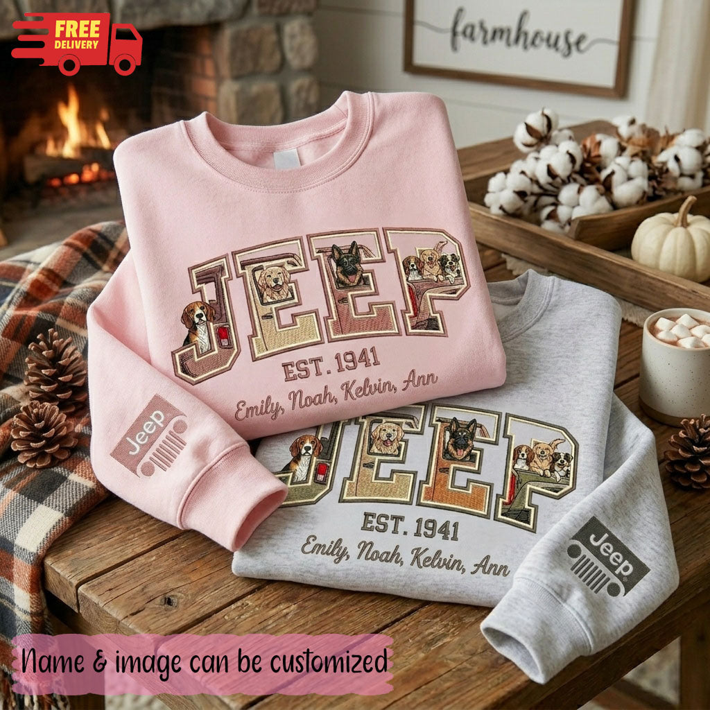 Jeep Dog Embroidered Personalized Sweatshirt