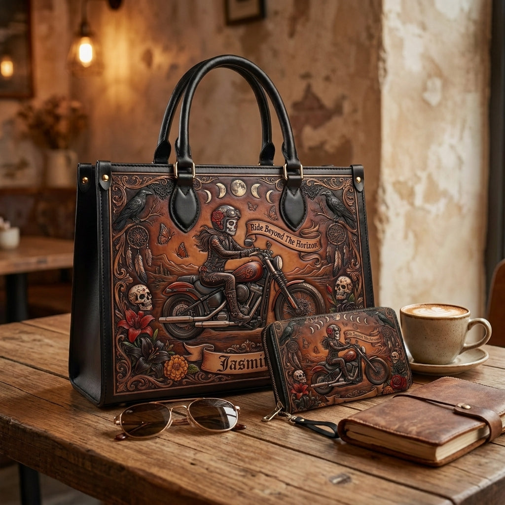 Ride Beyond The Horizon Personalized Leather Bag + Free Wallet