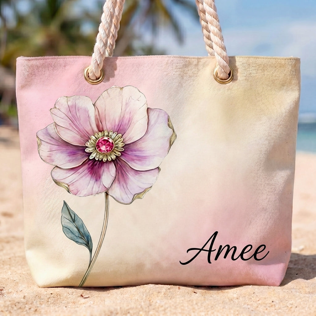 Birth Month Flower Personalized Beach Bag