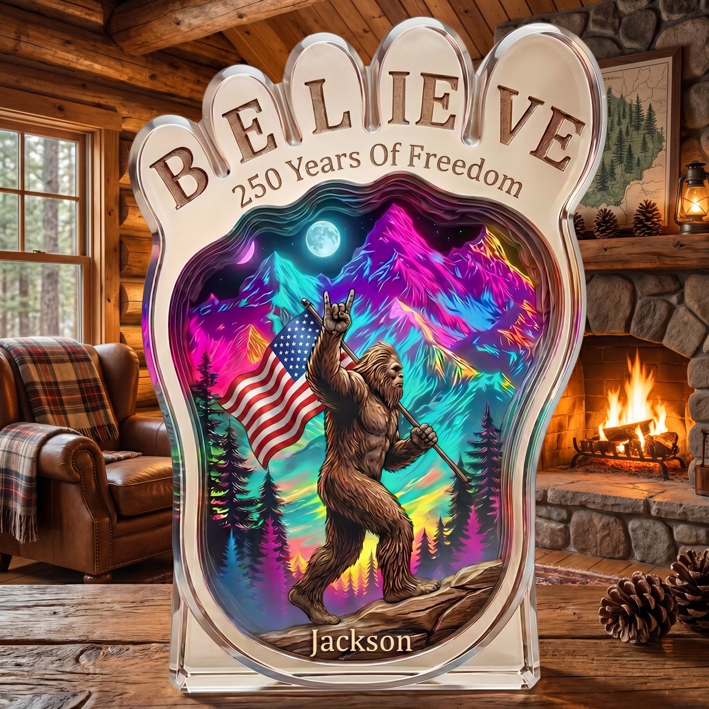 Bigfoot 250 Years Of Freedom Personalized Custom Plastic Plaque