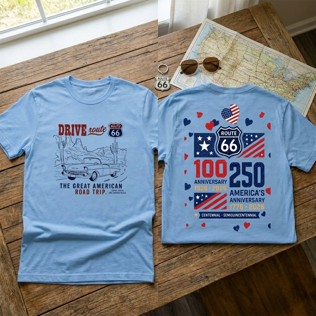 Route 66 Drive Retro Car T-Shirt