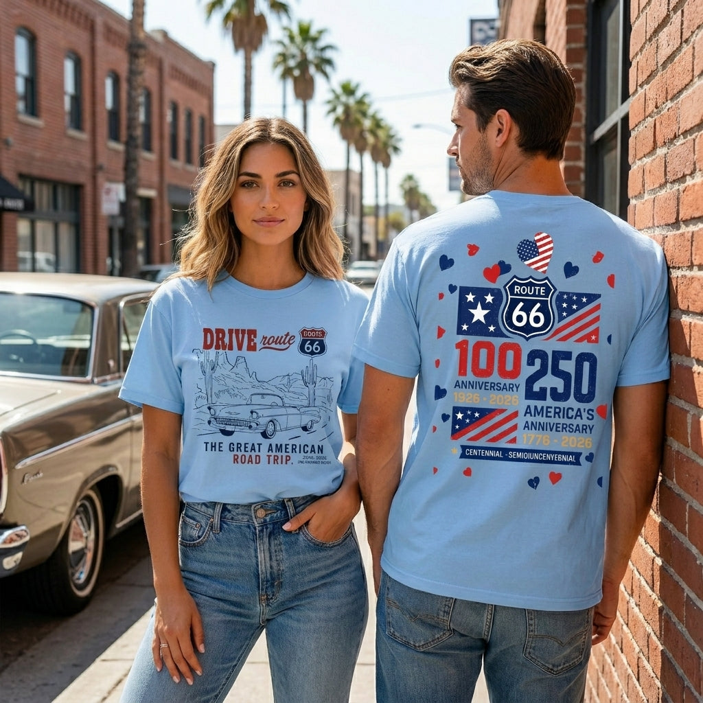 Route 66 Drive Retro Car T-Shirt