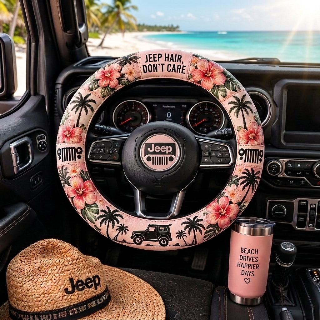 Jeep Hair Don’t Care Floral Steering Wheel Cover