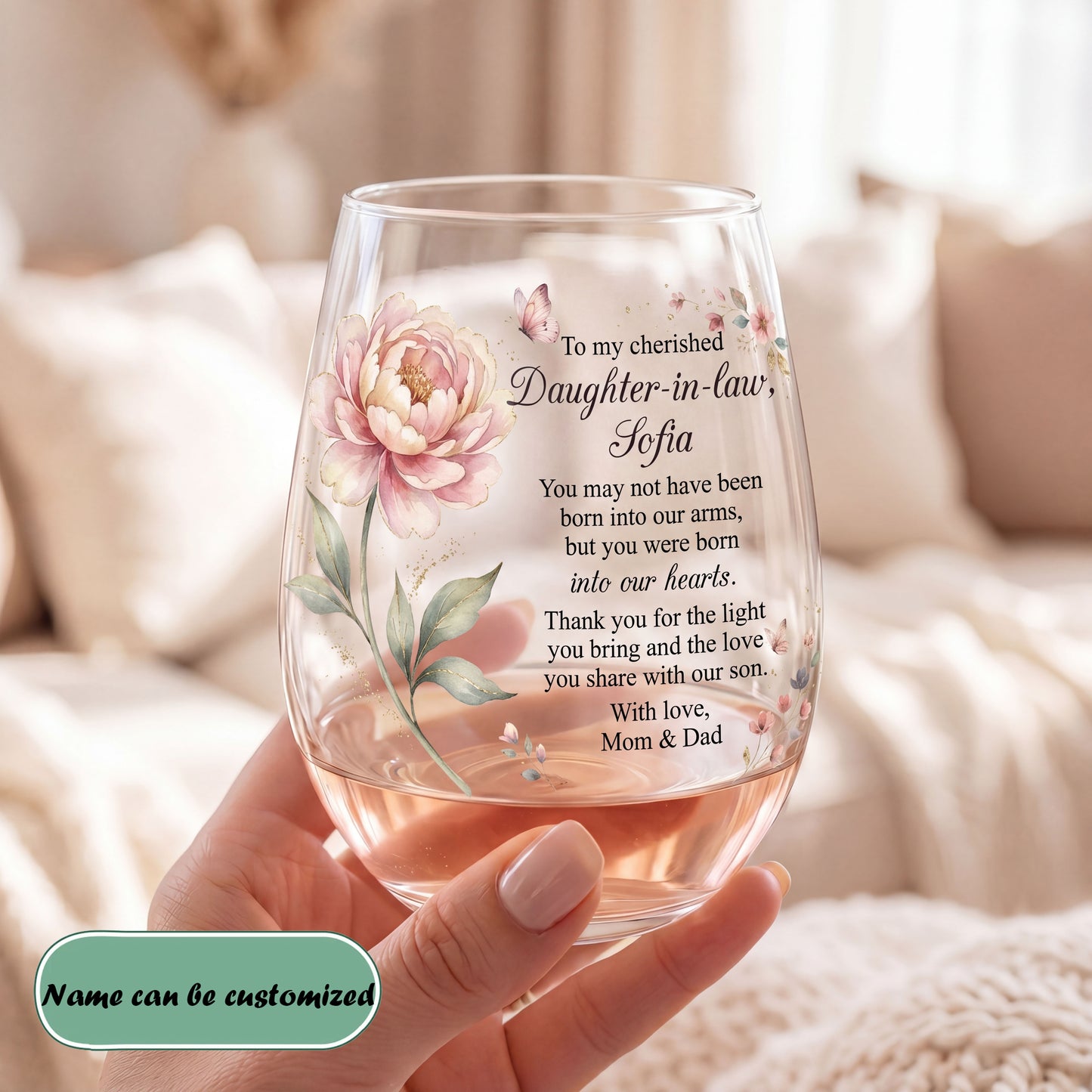 To My Cherished Daughter-in-Law Personalized 15OZ Clear Wine Glass