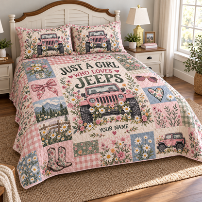 Jeep Girl Wildflower Personalized Quilt Bedding Set