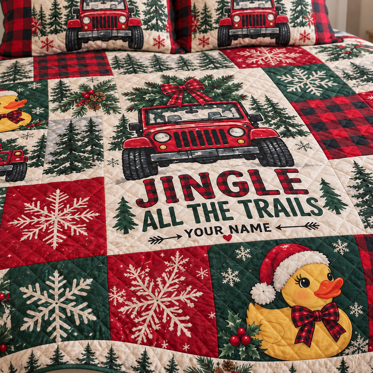 Merry Jeepmas Personalized Quilt Bedding Set