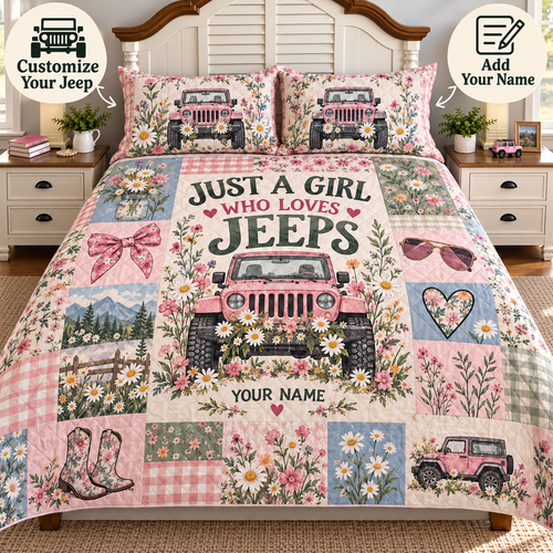 Jeep Girl Wildflower Personalized Quilt Bedding Set