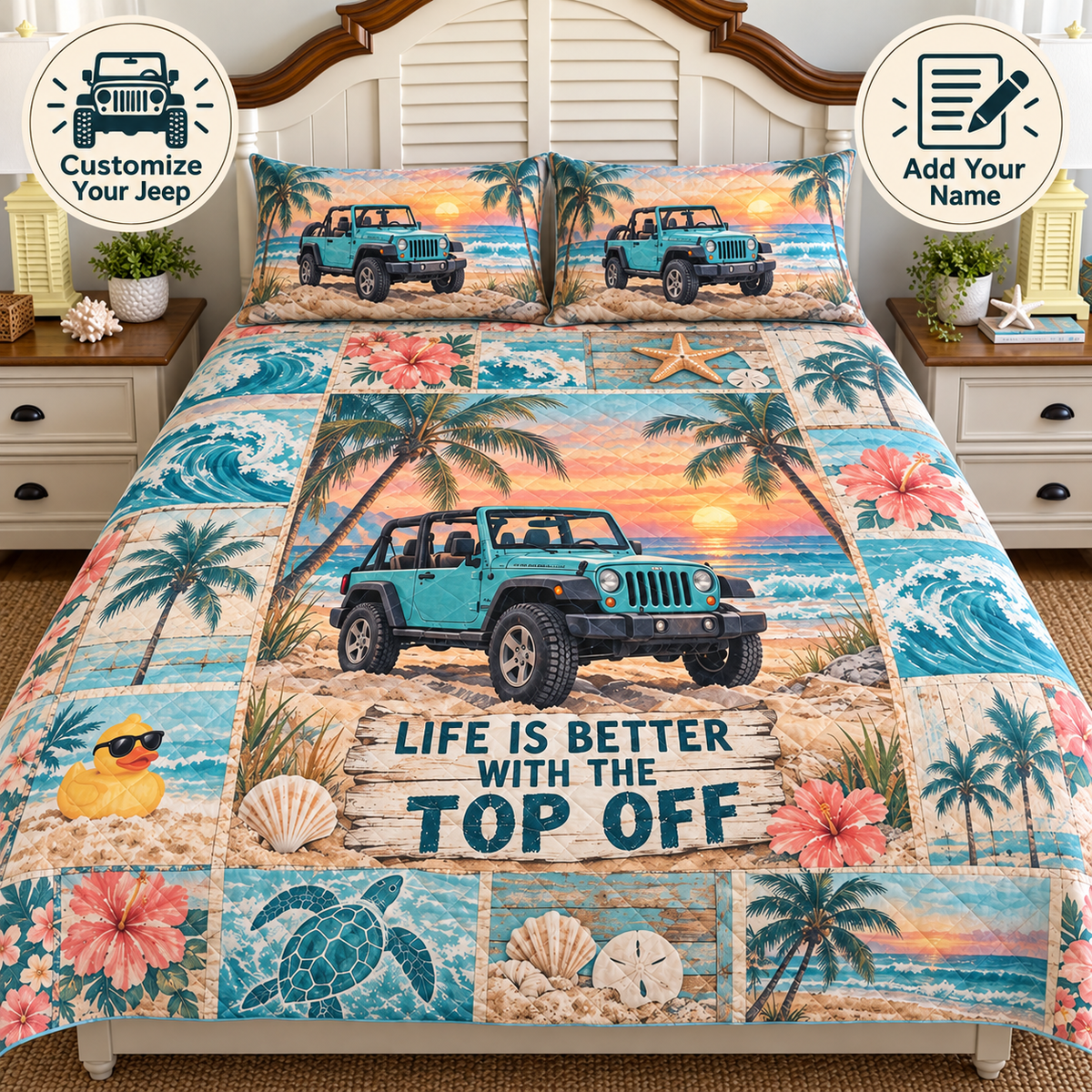 Jeep Beach Personalized Quilt Bedding Set