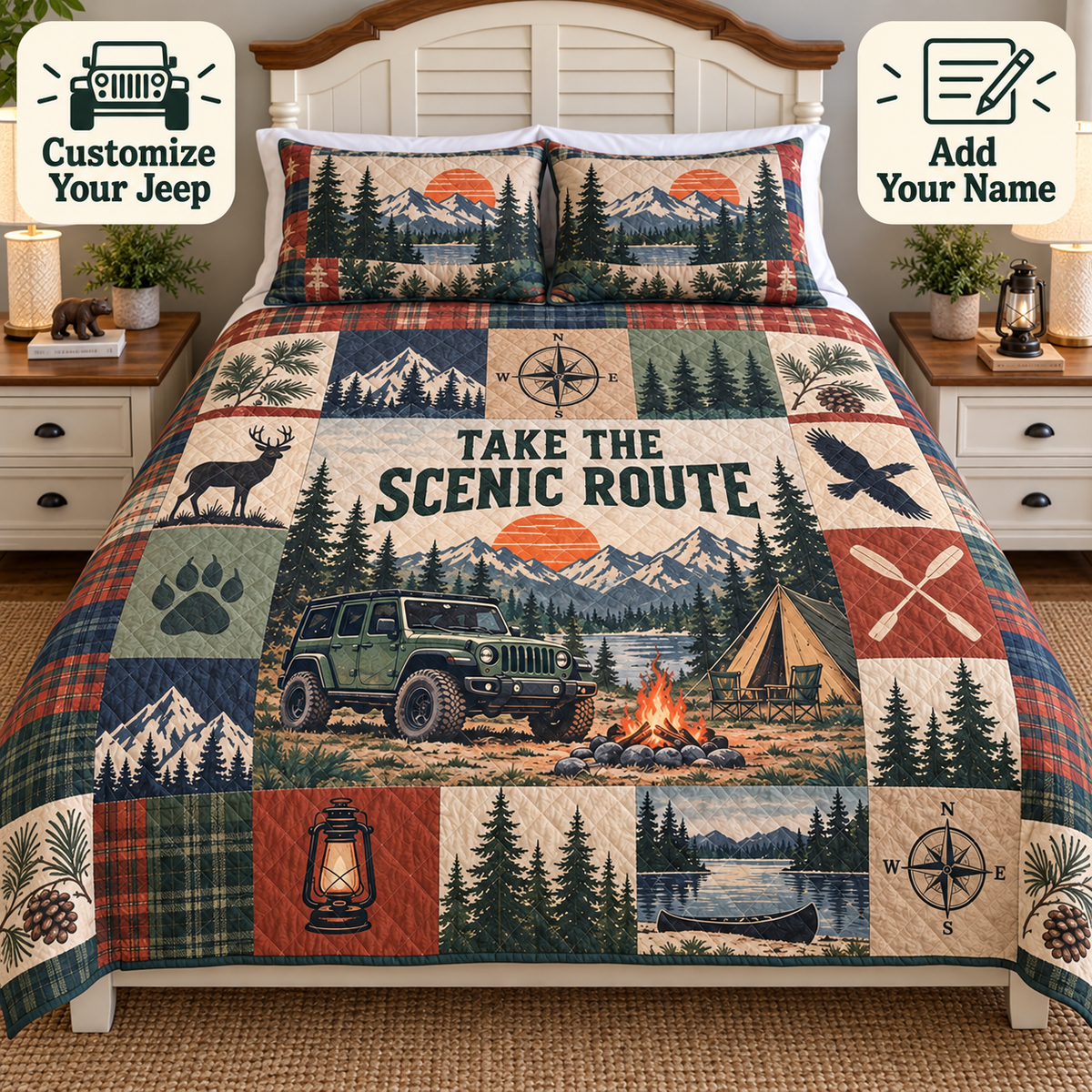 Jeep Camping Personalized Quilt Bedding Set
