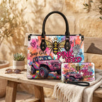 Pink Jeep Energy Personalized Leather Bag + Free Wallet