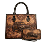 Wild Hearts Driving Jeep Personalized Leather Bag + Free Wallet