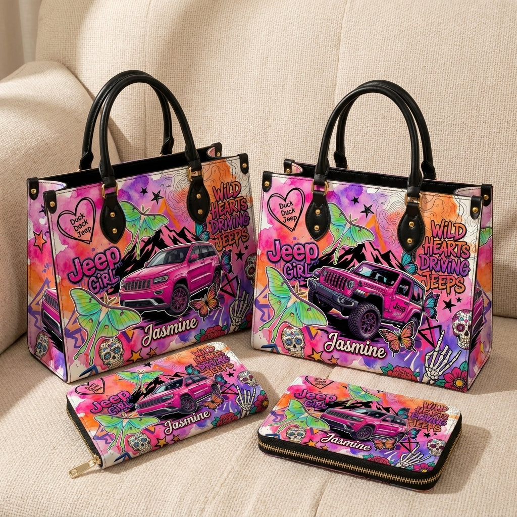 Jeep Skull Girl Personalized Leather Bag + Free Wallet