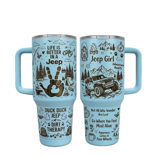 Jeep Girl Doodle Hand-drawn Engraving 40OZ Stainless Steel Tumbler With Handle
