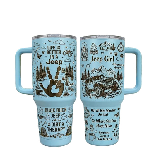 Jeep Girl Doodle Hand-drawn Engraving 40OZ Stainless Steel Tumbler With Handle
