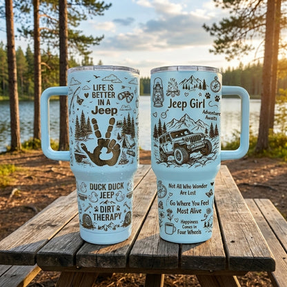 Jeep Girl Doodle Hand-drawn Engraving 40OZ Stainless Steel Tumbler With Handle