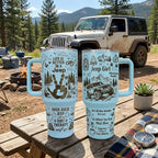 Jeep Girl Doodle Hand-drawn Engraving 40OZ Stainless Steel Tumbler With Handle