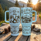Jeep Girl Doodle Hand-drawn Engraving 40OZ Stainless Steel Tumbler With Handle