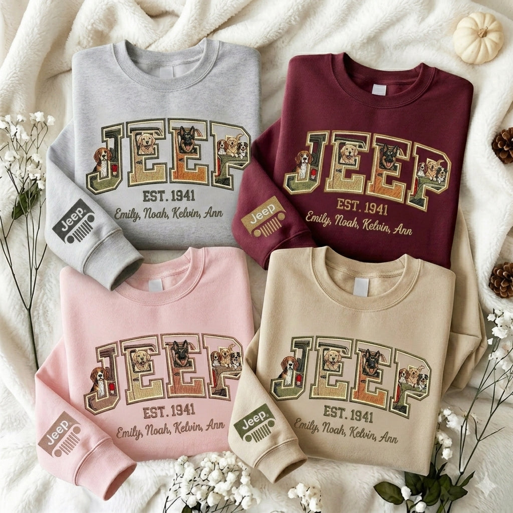 Jeep Dog Embroidered Personalized Sweatshirt