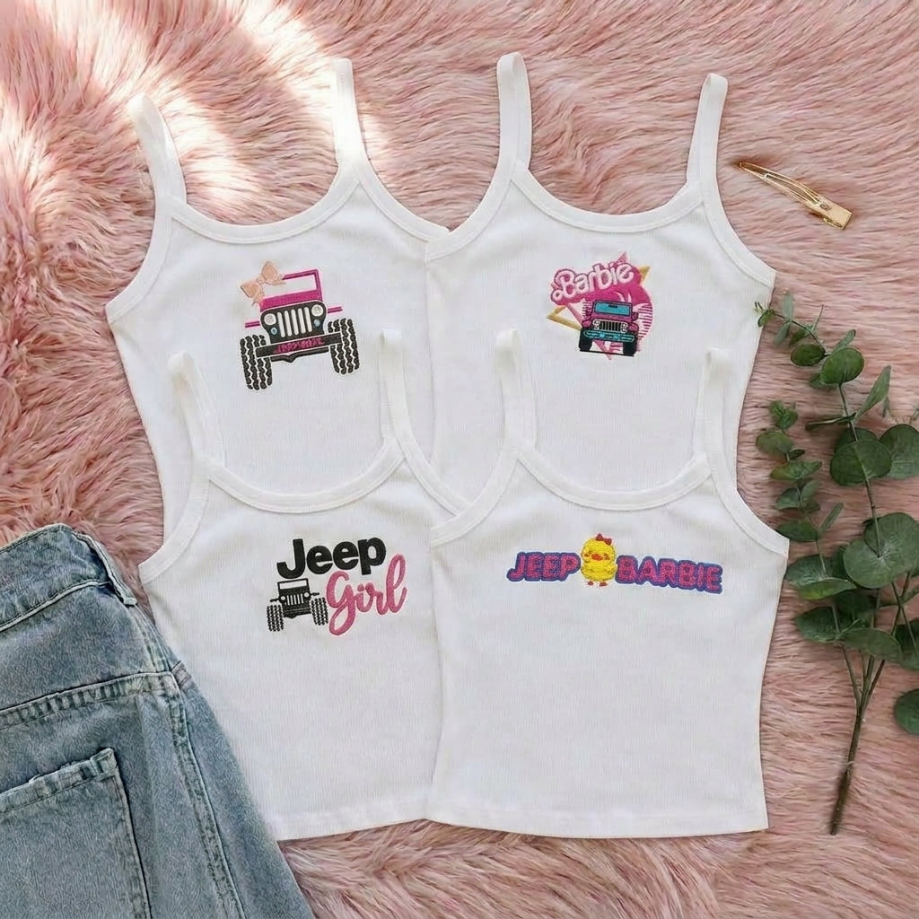 [Free delivery] Jeep Girl Collection Embroidered Spaghetti Strap Tank Top
