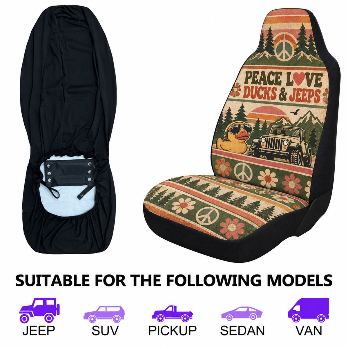 Peace Love Ducks & Jeeps Car Seat Cover