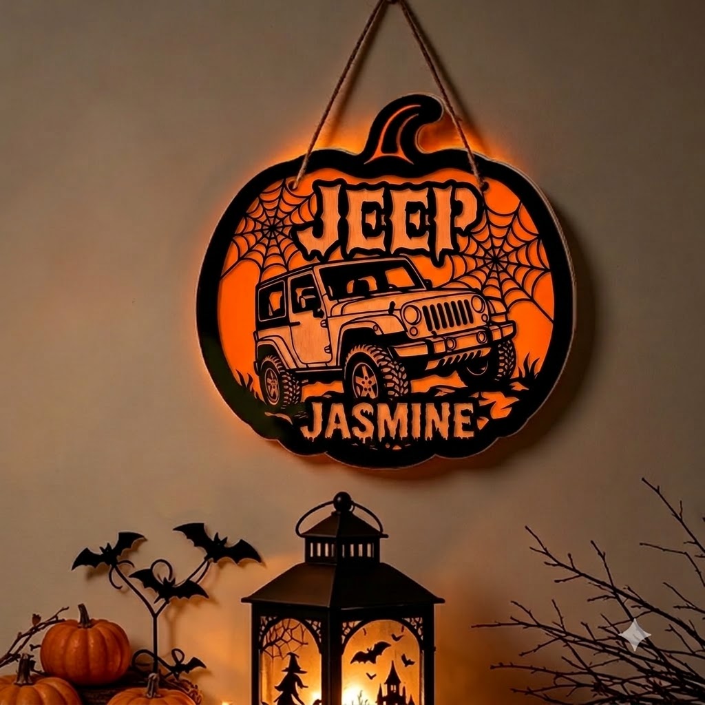 Jeep Pumpkin Personalized Luminous Wooden Sign
