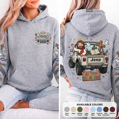 Jeeped by Jesus Hoodie, Christian Jeep Lover Pullover, Faith Inspired Off Road Sweatshirt