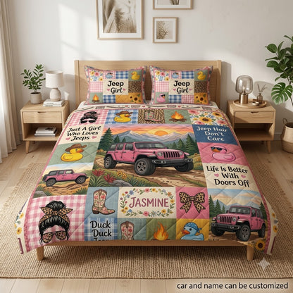 Jeep Girl Pink Jeep Personalized Quilt Bedding Set