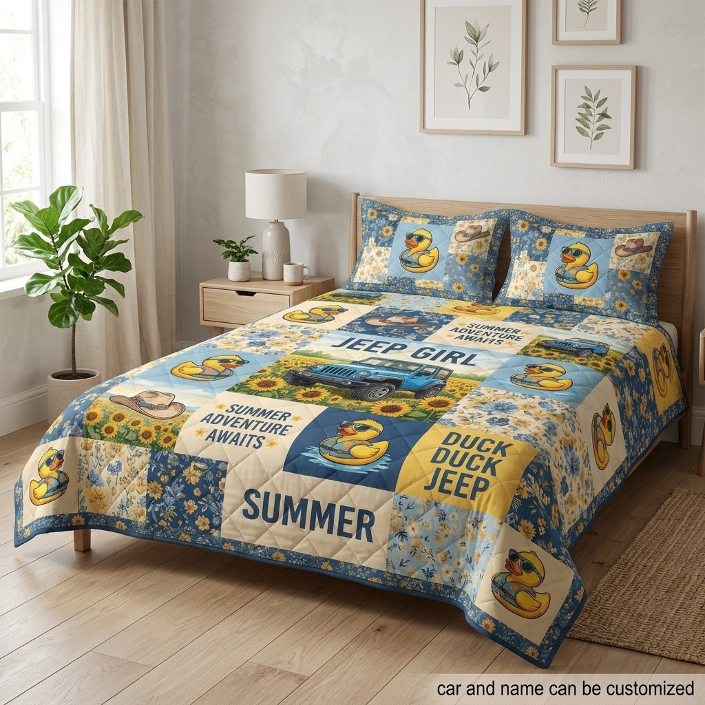 Summer Adventure Duck Duck Jeep Personalized Quilt Bedding Set