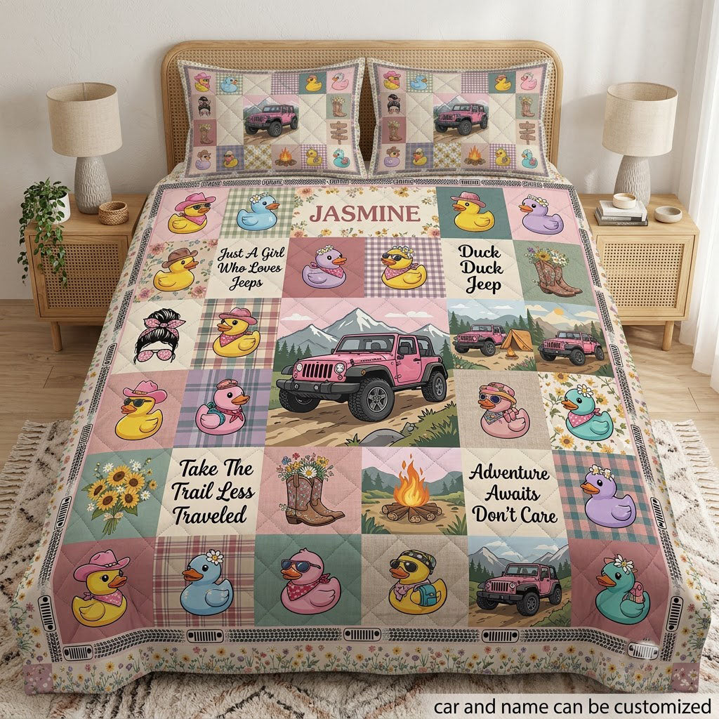 Duck Duck Jeep Girl Personalized Quilt Bedding Set