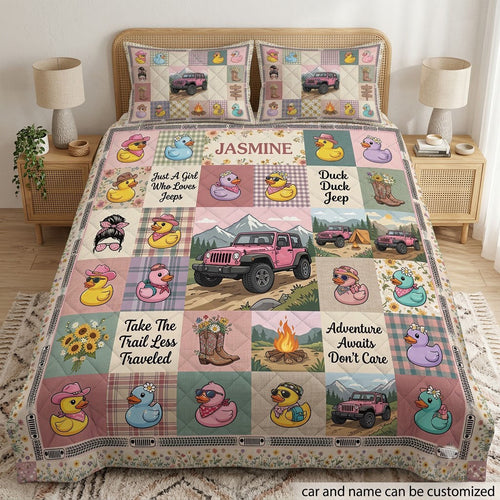 Duck Duck Jeep Girl Personalized Quilt Bedding Set