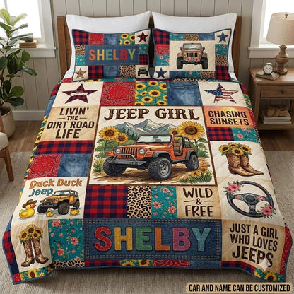Country Jeep Girl Personalized Quilt Bedding Set