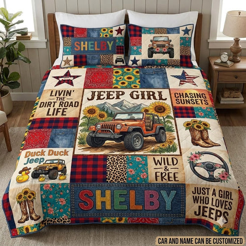 Country Jeep Girl Personalized Quilt Bedding Set