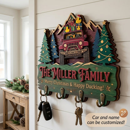 Merry Christmas & Happy Ducking Jeep Wood Key Holder