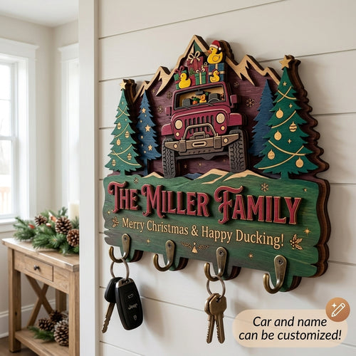 Merry Christmas & Happy Ducking Jeep Wood Key Holder
