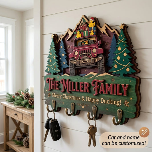 Merry Christmas & Happy Ducking Jeep Wood Key Holder
