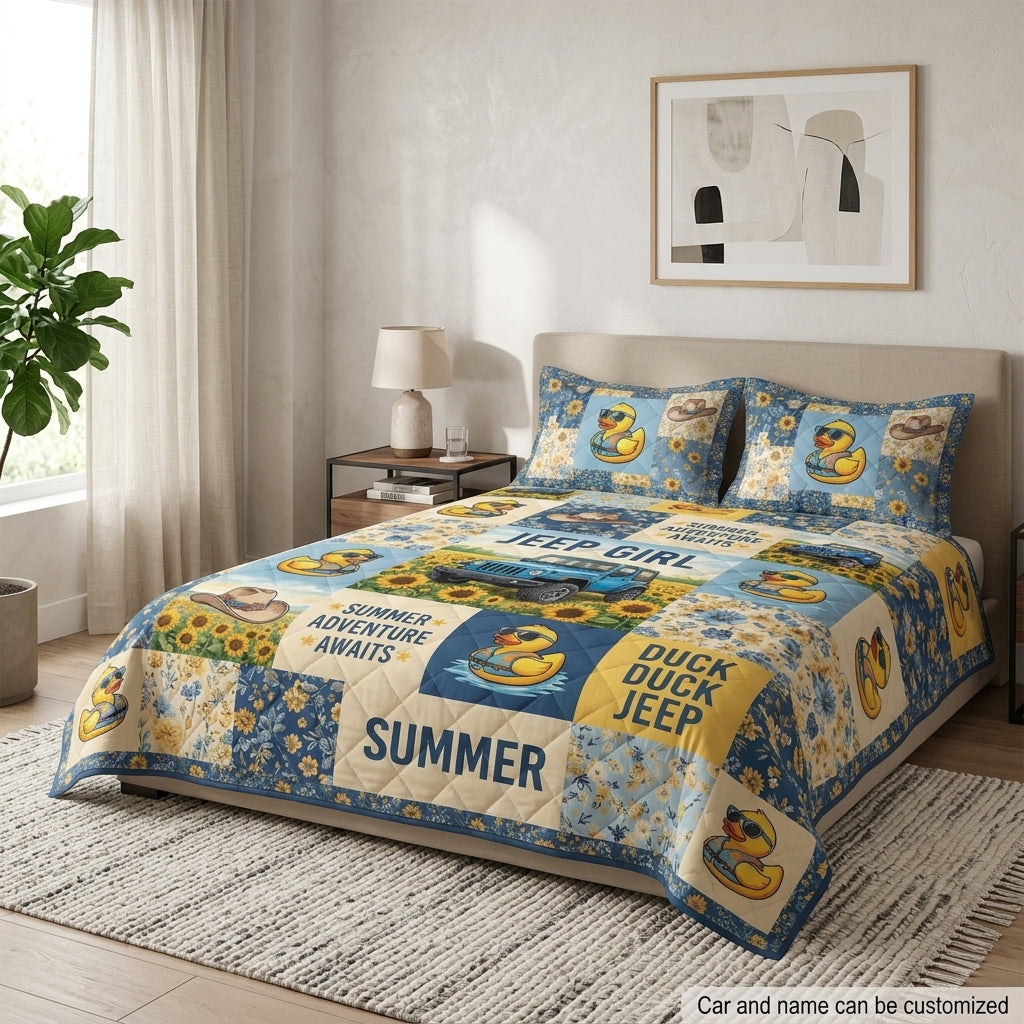 Summer Adventure Duck Duck Jeep Personalized Quilt Bedding Set