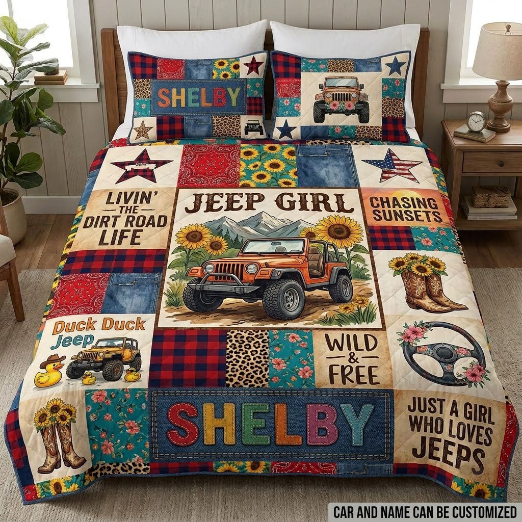 Country Jeep Girl Personalized Quilt Bedding Set
