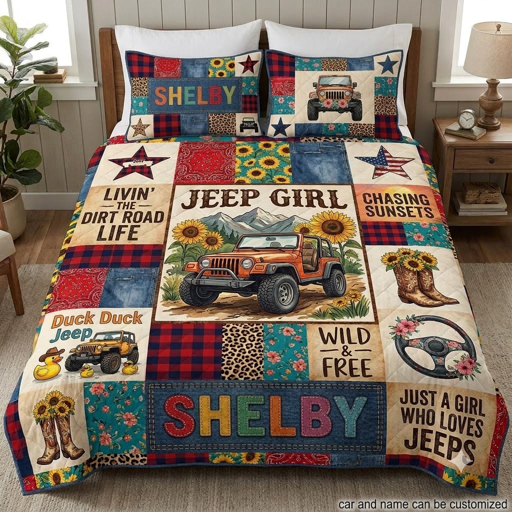 Country Jeep Girl Personalized Quilt Bedding Set