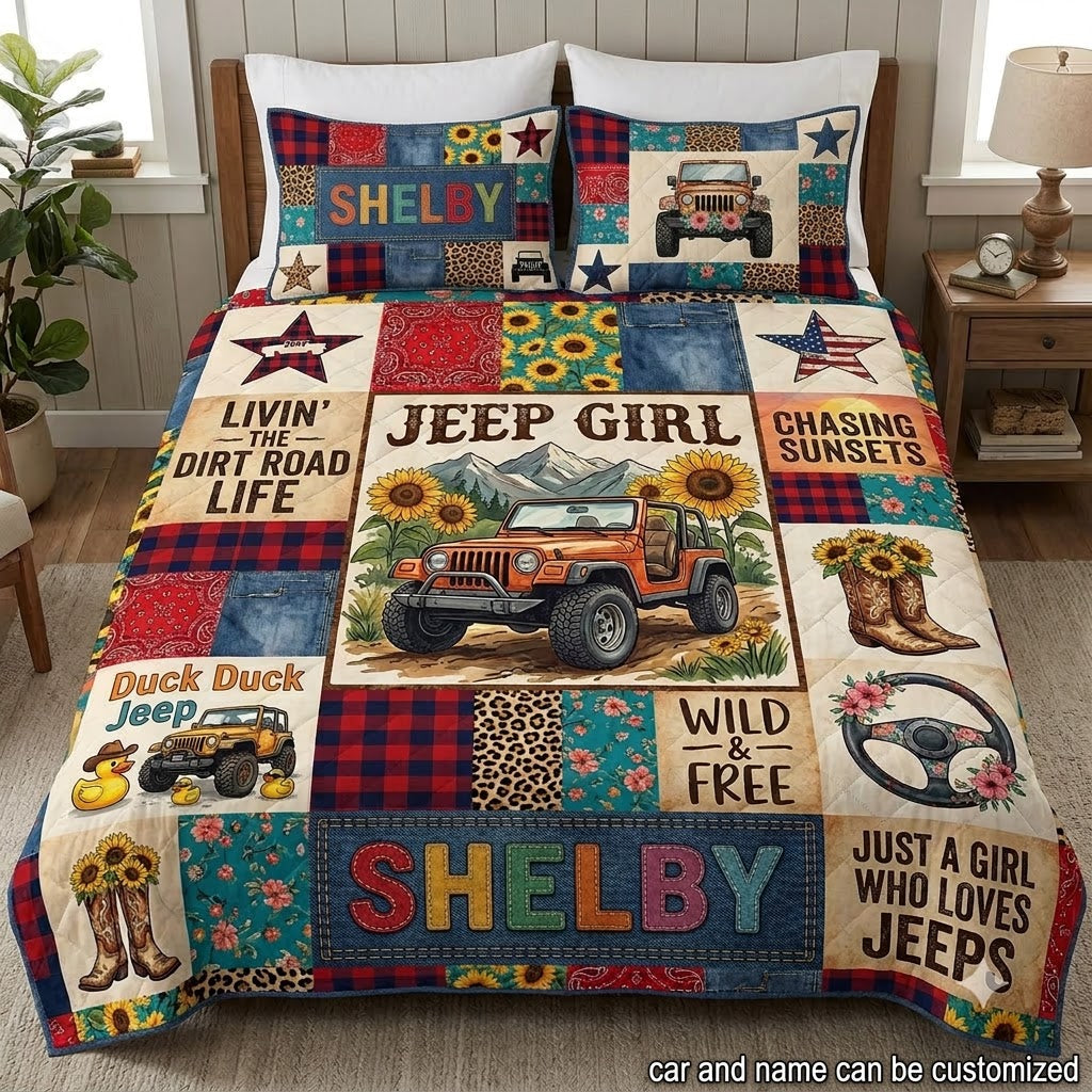 Country Jeep Girl Personalized Quilt Bedding Set